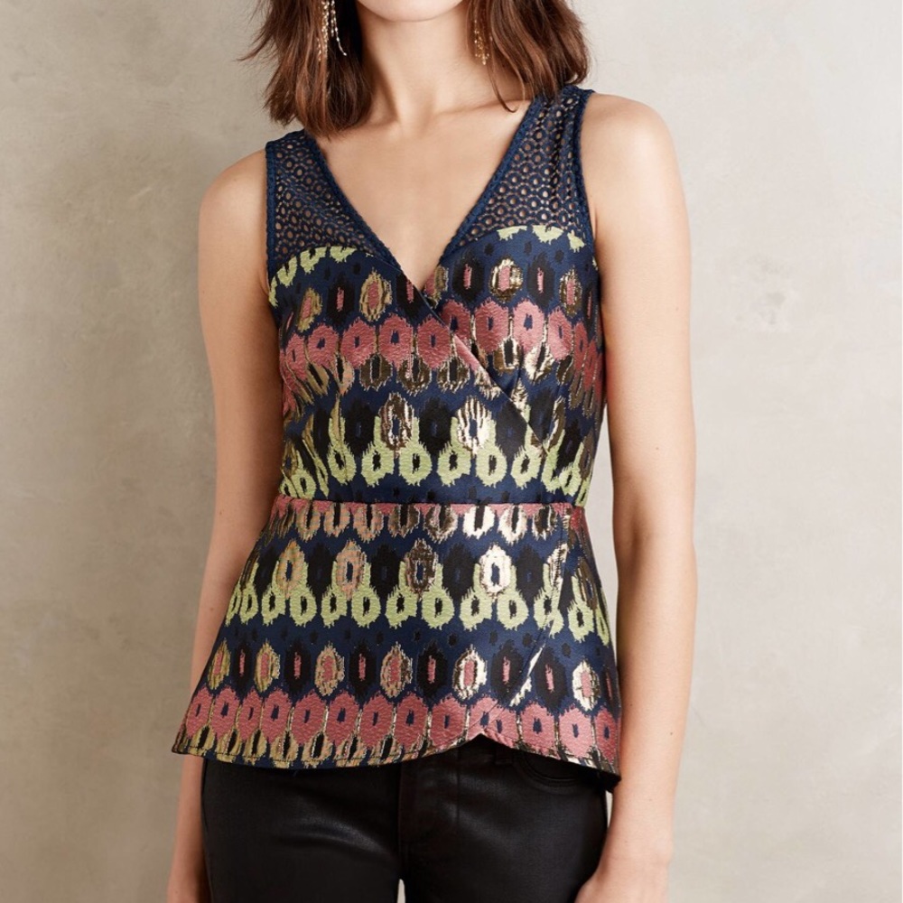 Anthropologie Yana Jacquard Peplum Top